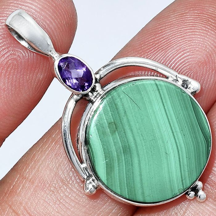 Malachite Eye and Amethyst Pendant SDP152614 P-1175, 19x19 mm