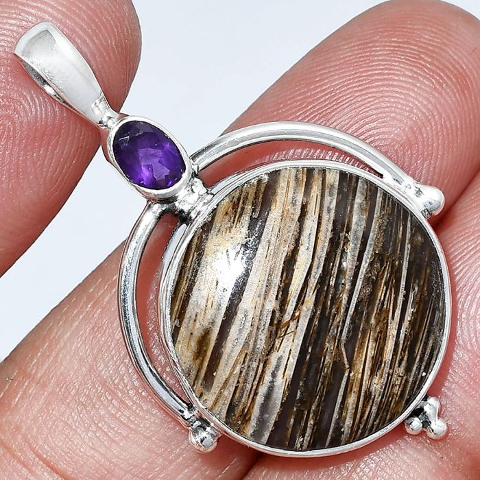 Tube Agate and Amethyst Pendant SDP152625 P-1175, 20x20 mm