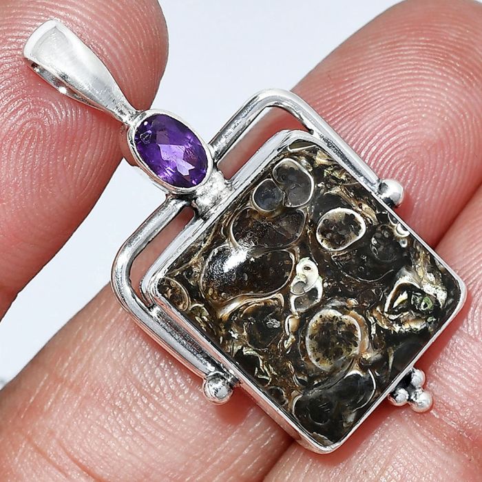 Turtella Jasper and Amethyst Pendant SDP152630 P-1175, 16x17 mm