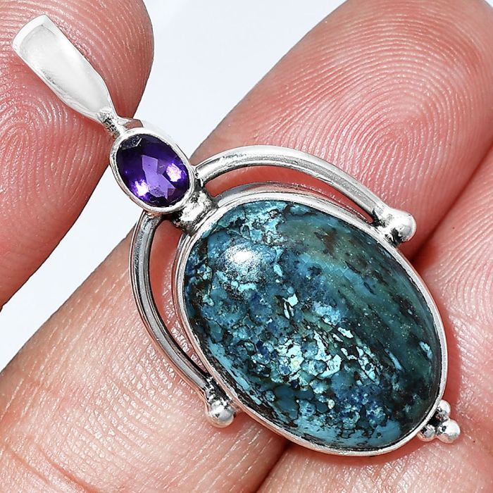 Shattuckite and Amethyst Pendant SDP152634 P-1175, 15x20 mm