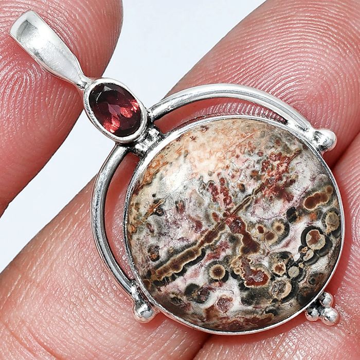 Leopard Skin Jasper and Garnet Pendant SDP152635 P-1175, 20x20 mm