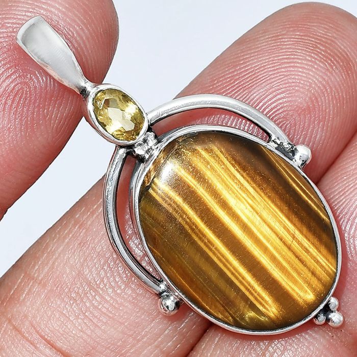 Tiger Eye and Citrine Pendant SDP152636 P-1175, 17x22 mm