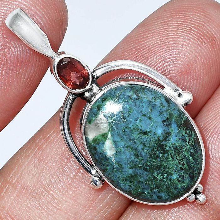 Azurite Chrysocolla and Garnet Pendant SDP152637 P-1175, 15x20 mm