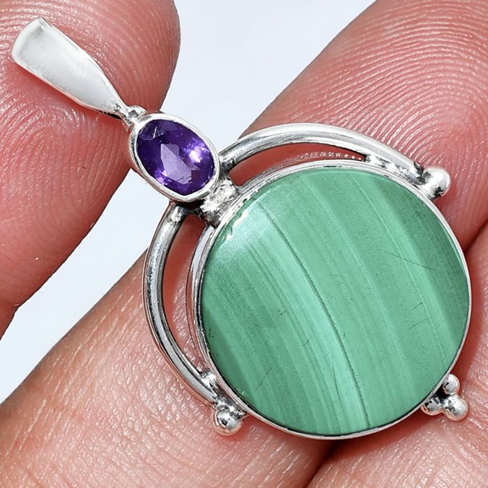 Malachite Eye and Amethyst Pendant SDP152641 P-1175, 18x18 mm