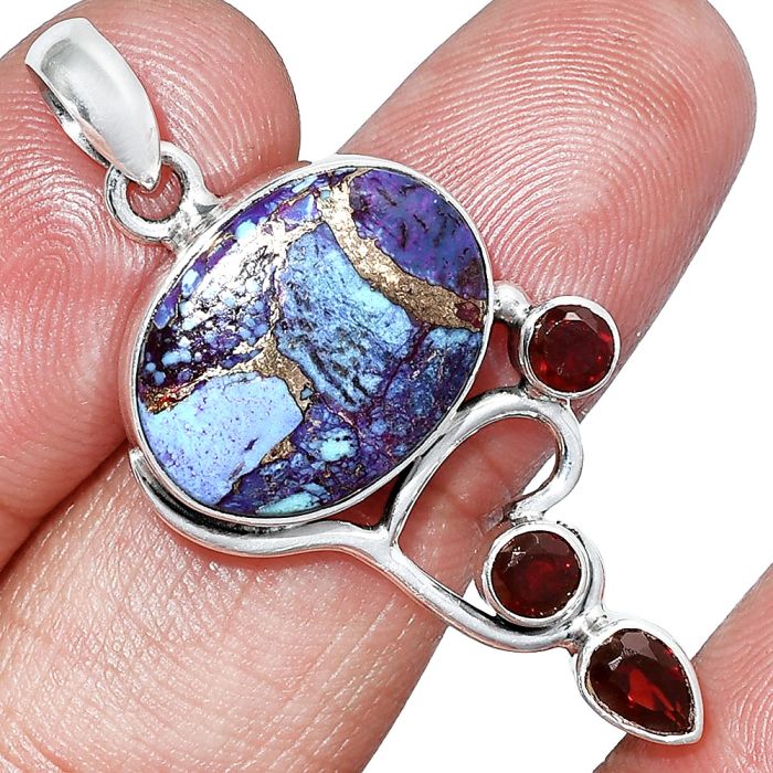 Kingman Purple Dahlia Turquoise and Garnet Pendant SDP152649 P-1293, 13x18 mm