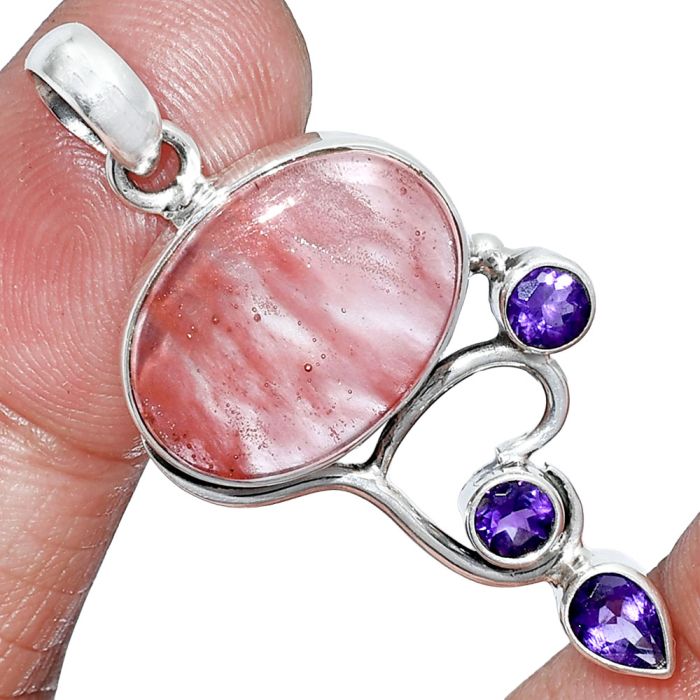 Watermelon Cherry Quartz and Amethyst Pendant SDP152653 P-1293, 13x18 mm