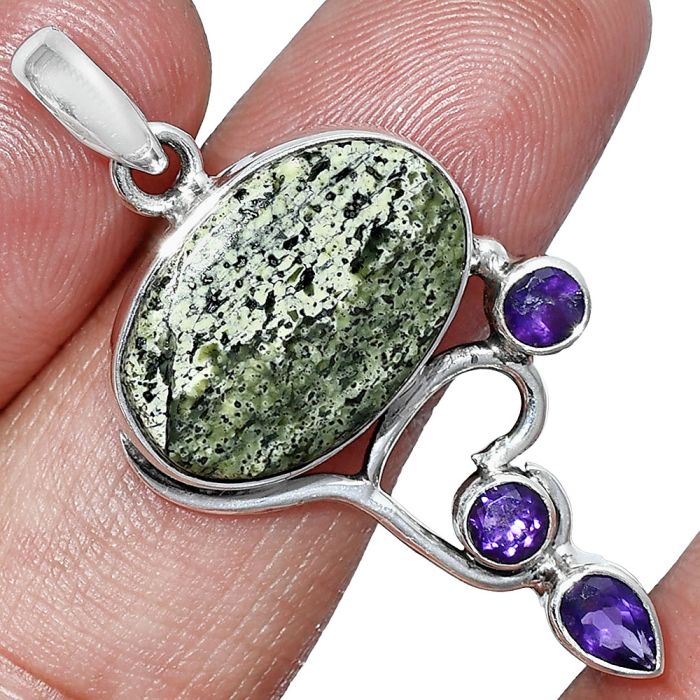 Natural Chrysotile and Amethyst Pendant SDP152654 P-1293, 13x19 mm