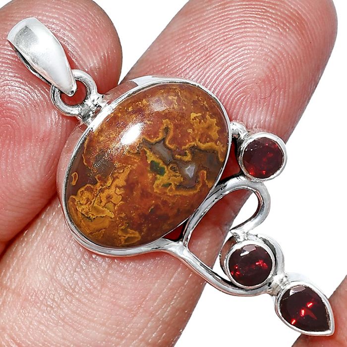 Rare Cady Mountain Agate and Garnet Pendant SDP152655 P-1293, 13x18 mm