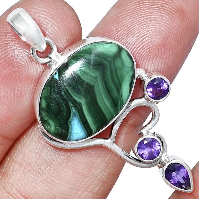 Malachite Eye and Amethyst Pendant SDP152659 P-1293, 13x19 mm