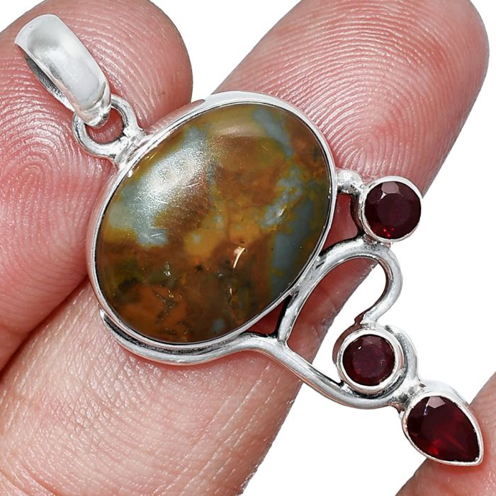 Polygram Jasper and Garnet Pendant SDP152666 P-1293, 14x19 mm