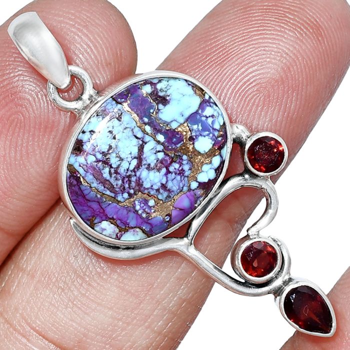 Kingman Purple Dahlia Turquoise and Garnet Pendant SDP152668 P-1293, 14x18 mm