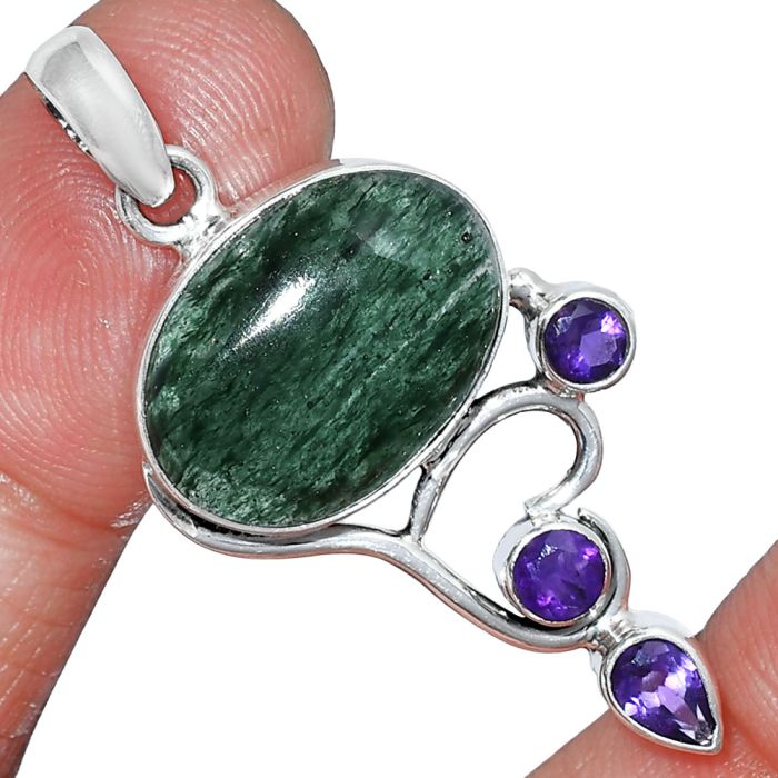 Green Aventurine and Amethyst Pendant SDP152672 P-1293, 13x18 mm