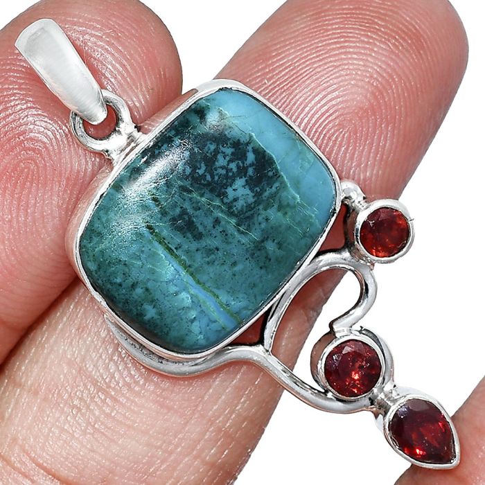 Azurite Chrysocolla and Garnet Pendant SDP152675 P-1293, 14x18 mm