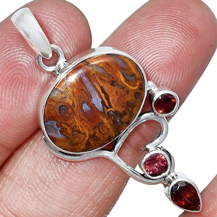 Rare Cady Mountain Agate and Garnet Pendant SDP152683 P-1293, 13x18 mm