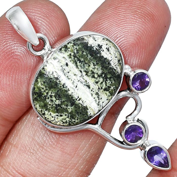 Natural Chrysotile and Amethyst Pendant SDP152684 P-1293, 15x20 mm