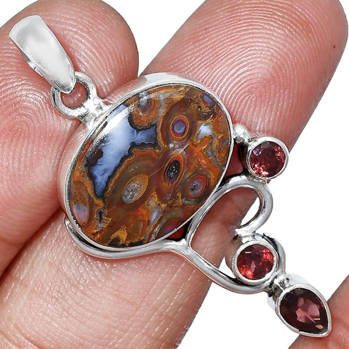 Rare Cady Mountain Agate and Garnet Pendant SDP152685 P-1293, 13x18 mm