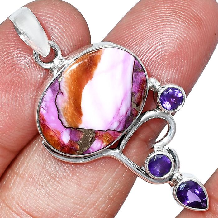 Kingman Orange Dahlia Turquoise and Amethyst Pendant SDP152690 P-1293, 14x19 mm