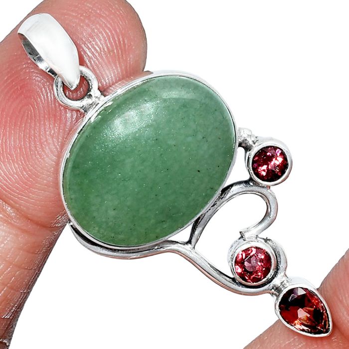 Green Aventurine and Garnet Pendant SDP152695 P-1293, 15x19 mm