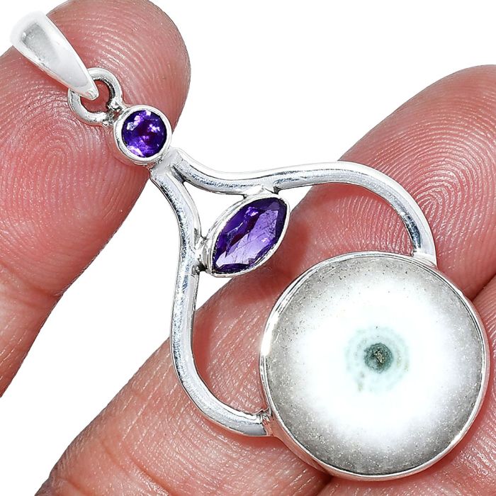 Solar Quartz Eye and Amethyst Pendant SDP152707 P-1187, 18x18 mm