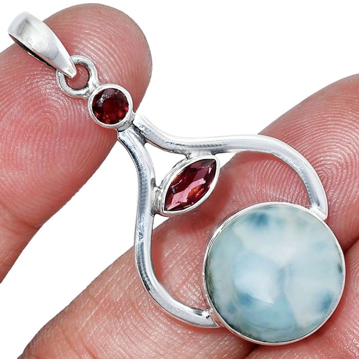 Larimar (Dominican Republic) and Garnet Pendant SDP152717 P-1187, 15x15 mm