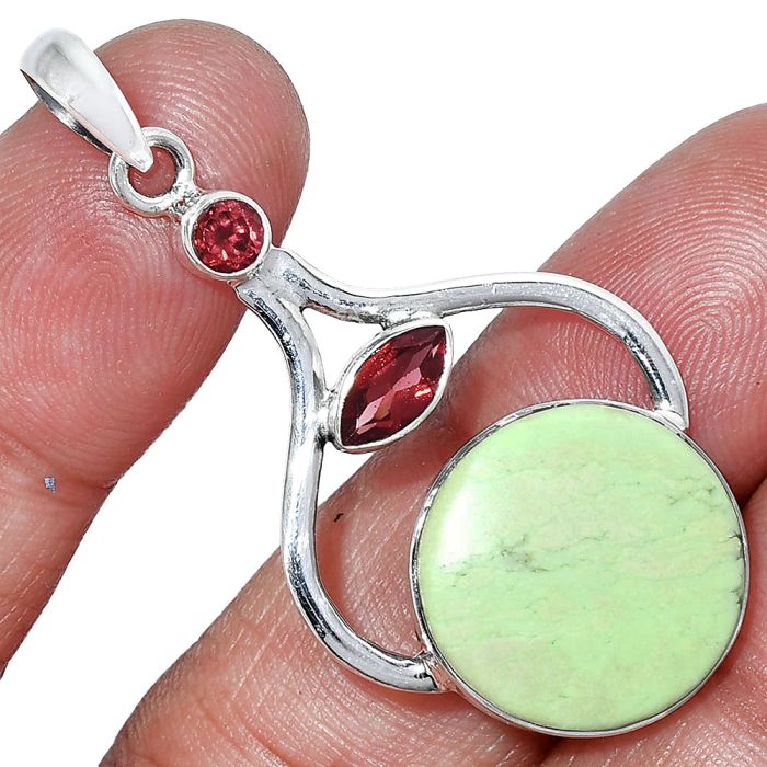 Lemon Chrysoprase and Garnet Pendant SDP152719 P-1187, 17x17 mm