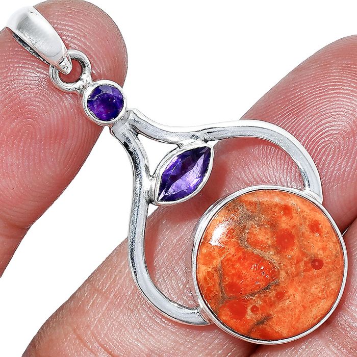 Red Sponge Coral and Amethyst Pendant SDP152727 P-1187, 16x16 mm