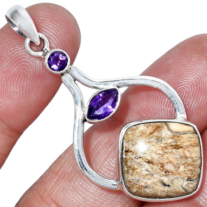 Rock Calcy and Amethyst Pendant SDP152738 P-1187, 15x15 mm