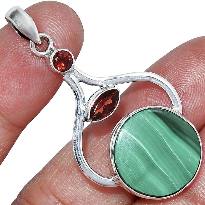 Malachite Eye and Garnet Pendant SDP152747 P-1187, 17x17 mm