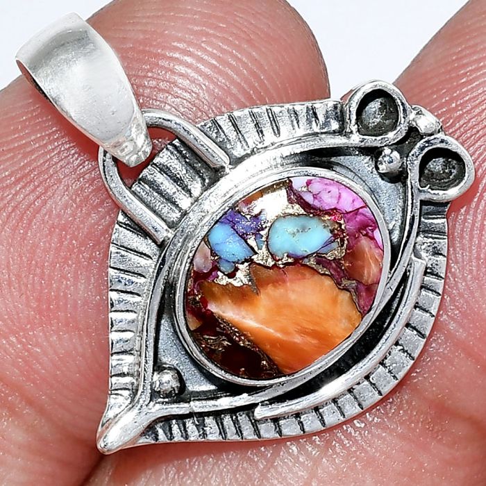 Evil Eye - Kingman Orange Dahlia Turquoise Pendant SDP152748 P-1112, 9x11 mm