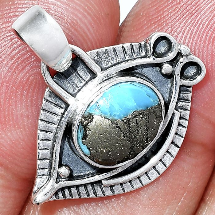 Evil Eye - Kingman Turquoise With Pyrite Pendant SDP152756 P-1112, 8x10 mm