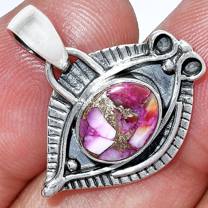 Evil Eye - Kingman Pink Dahlia Turquoise Pendant SDP152774 P-1112, 8x10 mm