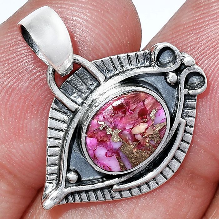 Evil Eye - Kingman Pink Dahlia Turquoise Pendant SDP152778 P-1112, 8x10 mm