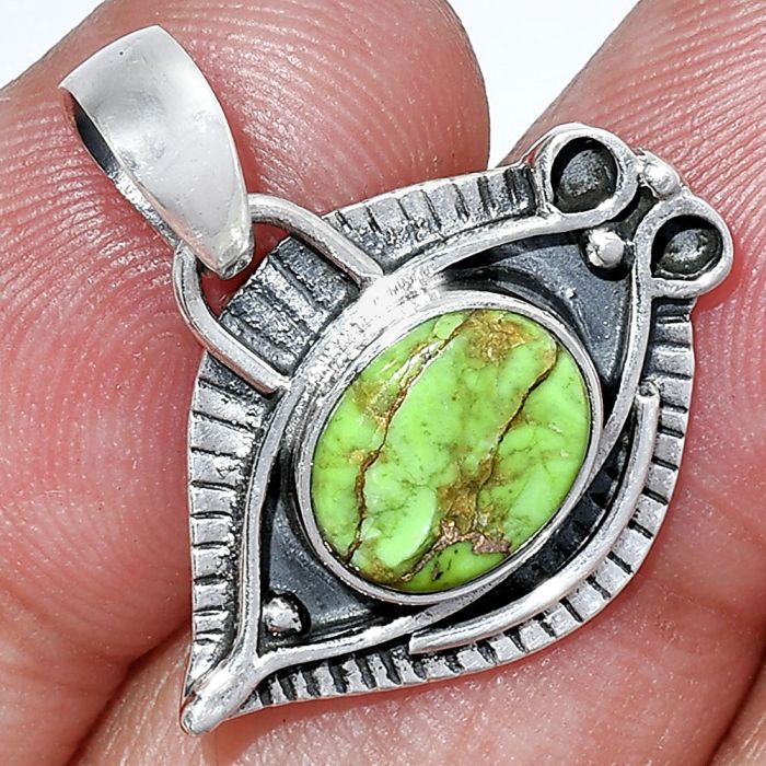 Evil Eye - Copper Green Turquoise Pendant SDP152780 P-1112, 8x10 mm