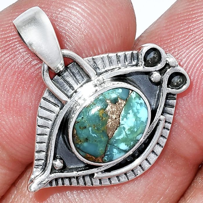 Evil Eye - Kingman Copper Teal Turquoise Pendant SDP152786 P-1112, 8x10 mm