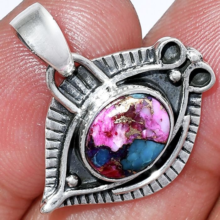 Evil Eye - Kingman Pink Dahlia Turquoise Pendant SDP152790 P-1112, 8x10 mm