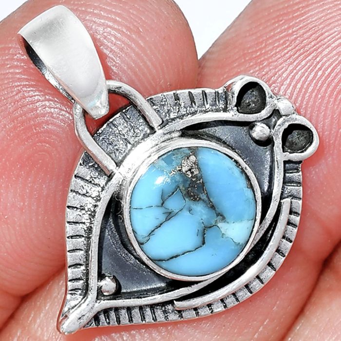 Evil Eye - Natural Turquoise Morenci Mine Pendant SDP152800 P-1112, 9x9 mm