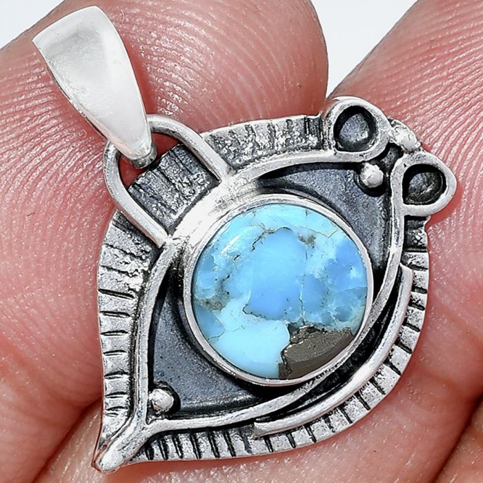 Evil Eye - Kingman Turquoise With Pyrite Pendant SDP152801 P-1112, 9x9 mm