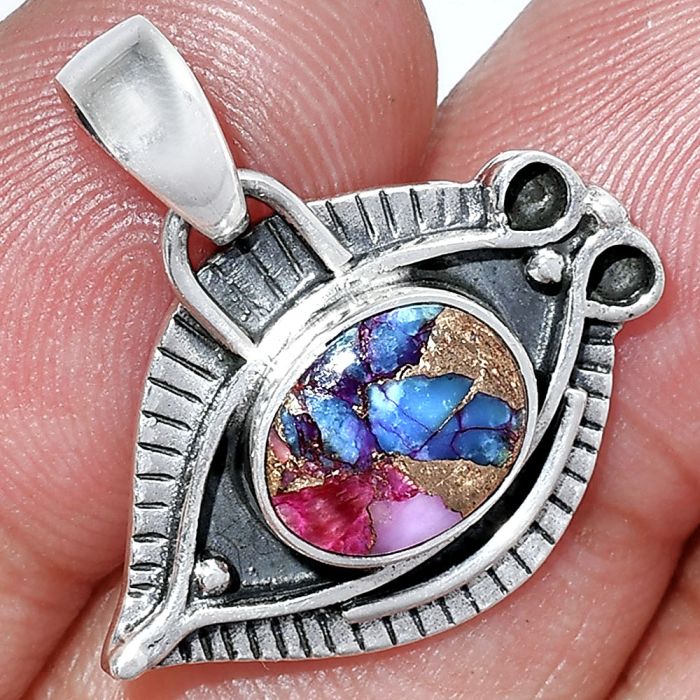 Evil Eye - Kingman Pink Dahlia Turquoise Pendant SDP152803 P-1112, 8x10 mm