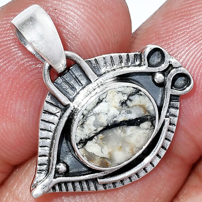 Evil Eye - Authentic White Buffalo Turquoise Nevada Pendant SDP152804 P-1112, 9x11 mm