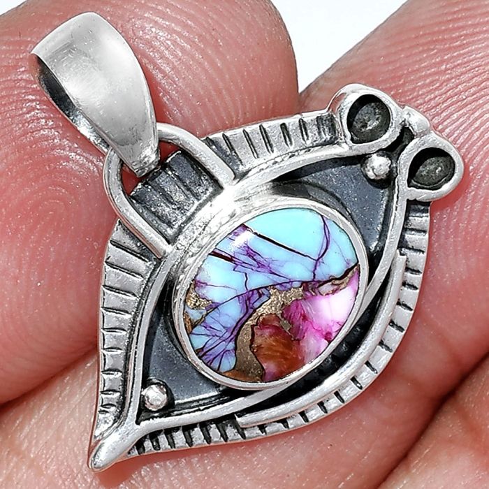 Evil Eye - Kingman Pink Dahlia Turquoise Pendant SDP152805 P-1112, 8x10 mm