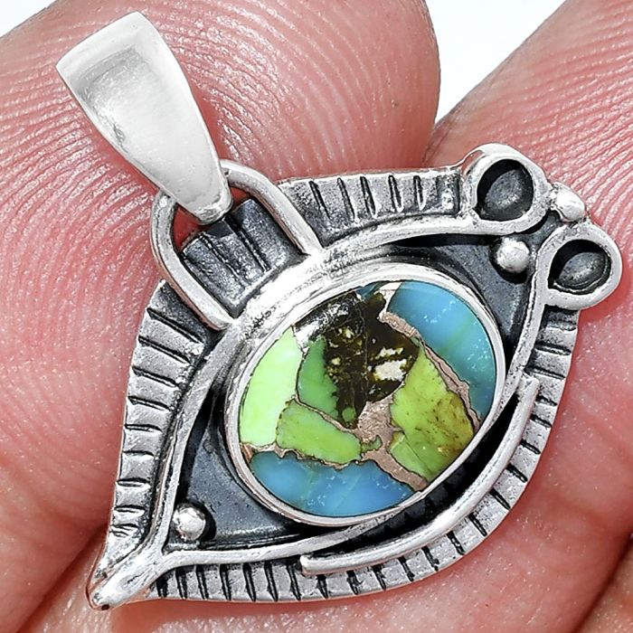 Evil Eye - Blue Turquoise In Green Mohave Pendant SDP152811 P-1112, 9x11 mm