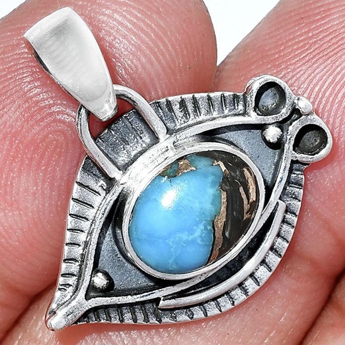 Evil Eye - Shell In Black Blue Turquoise Pendant SDP152814 P-1112, 8x10 mm