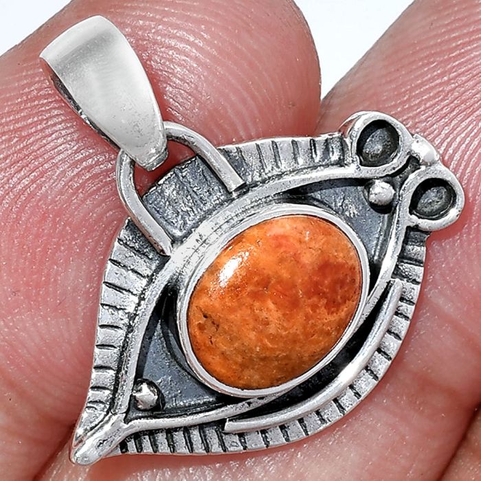 Evil Eye - Red Sponge Coral Pendant SDP152819 P-1112, 8x10 mm