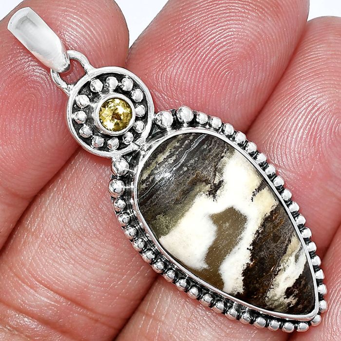 Snake Skin Jasper and Citrine Pendant SDP152826 P-1500, 14x26 mm