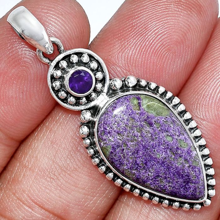 Purpurite and Amethyst Pendant SDP152829 P-1500, 13x22 mm