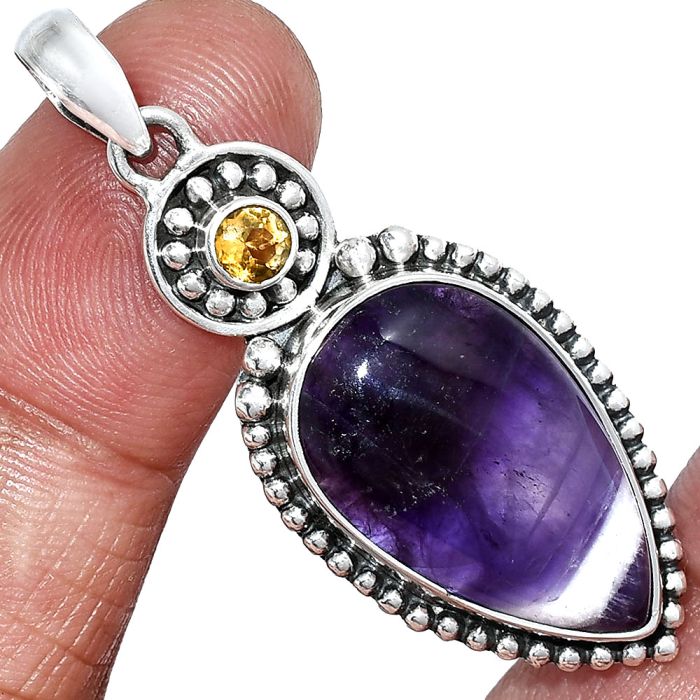 Chevron Amethyst and Citrine Pendant SDP152830 P-1500, 14x23 mm