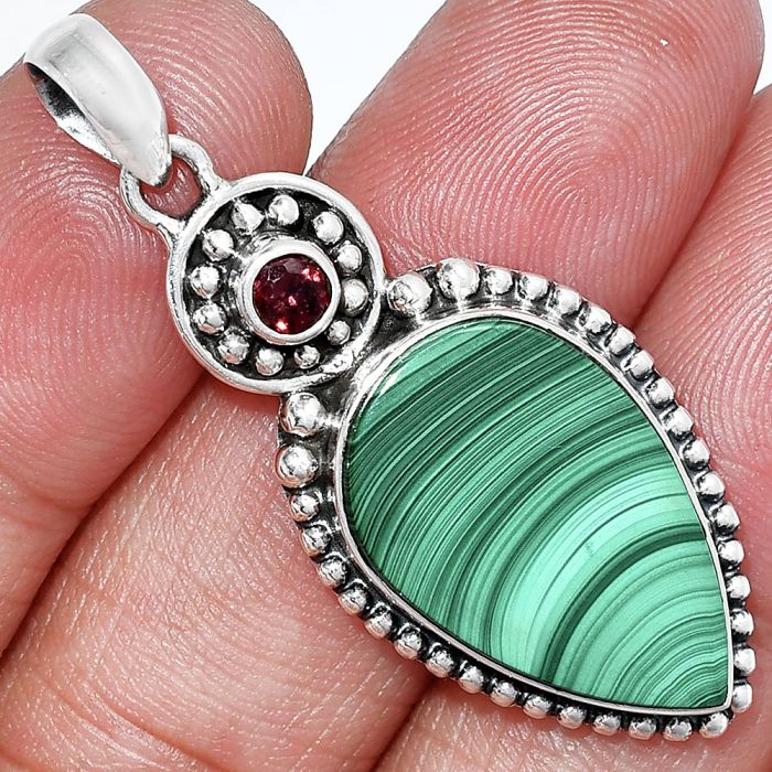 Malachite Eye and Garnet Pendant SDP152832 P-1500, 14x22 mm