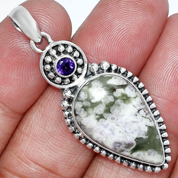 Peace Jade and Amethyst Pendant SDP152837 P-1500, 14x23 mm