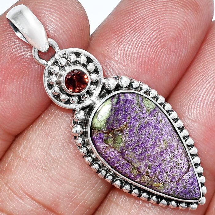 Purpurite and Garnet Pendant SDP152852 P-1500, 13x23 mm