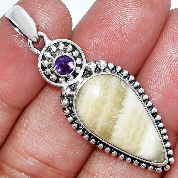 Yellow Aragonite and Amethyst Pendant SDP152855 P-1500, 13x24 mm